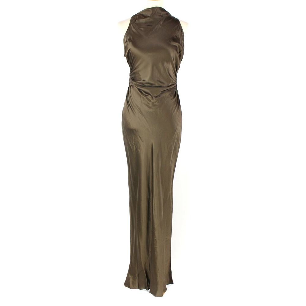 Reformation Morel Brown Anaiis Silk Dress High Neck Open Back Maxi Dress Size 6 - Picture 2 of 7